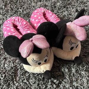Disney Pink and Black Plush Slippers with Cartoon Design